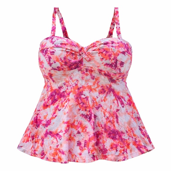 Time and Tru SWIM layered Pink and Orange Tankini bathing suit Top 1X 16/18W - Picture 4 of 11